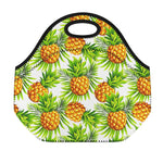 White Tropical Pineapple Pattern Print Neoprene Lunch Bag