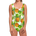 White Tropical Pineapple Pattern Print One Piece Swimsuit