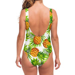 White Tropical Pineapple Pattern Print One Piece Swimsuit