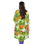 White Tropical Pineapple Pattern Print Open Front Beach Cover Up