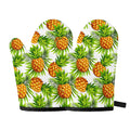 White Tropical Pineapple Pattern Print Oven Mitts