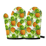 White Tropical Pineapple Pattern Print Oven Mitts