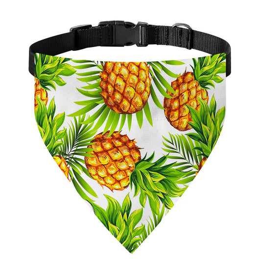 White Tropical Pineapple Pattern Print Over The Collar Dog Bandana