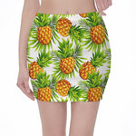 White Tropical Pineapple Pattern Print Pencil Mini Skirt