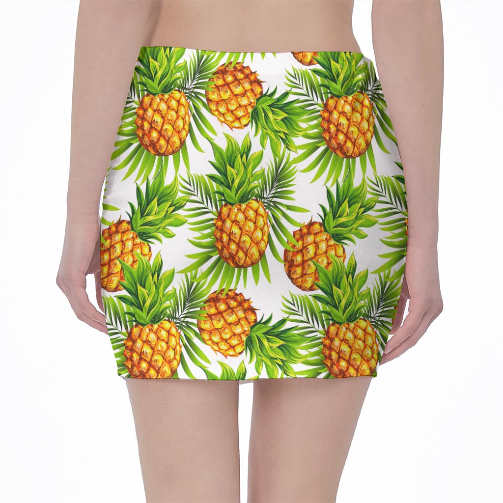White Tropical Pineapple Pattern Print Pencil Mini Skirt