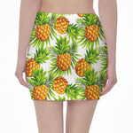 White Tropical Pineapple Pattern Print Pencil Mini Skirt