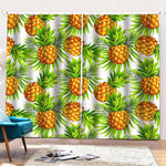 White Tropical Pineapple Pattern Print Pencil Pleat Curtains