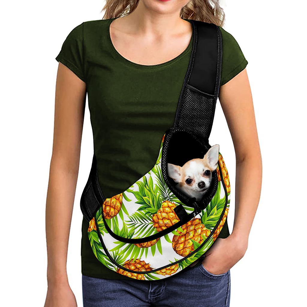 White Tropical Pineapple Pattern Print Pet Sling Carrier