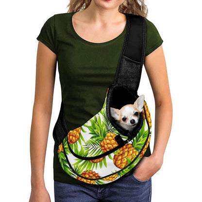 White Tropical Pineapple Pattern Print Pet Sling Carrier