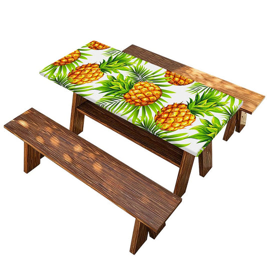 White Tropical Pineapple Pattern Print Picnic Table Cover
