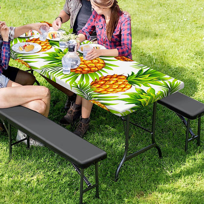 White Tropical Pineapple Pattern Print Picnic Table Cover