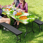 White Tropical Pineapple Pattern Print Picnic Table Cover