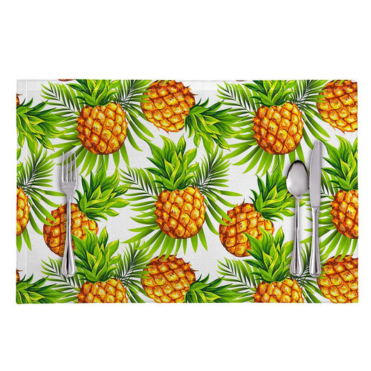 White Tropical Pineapple Pattern Print Placemat