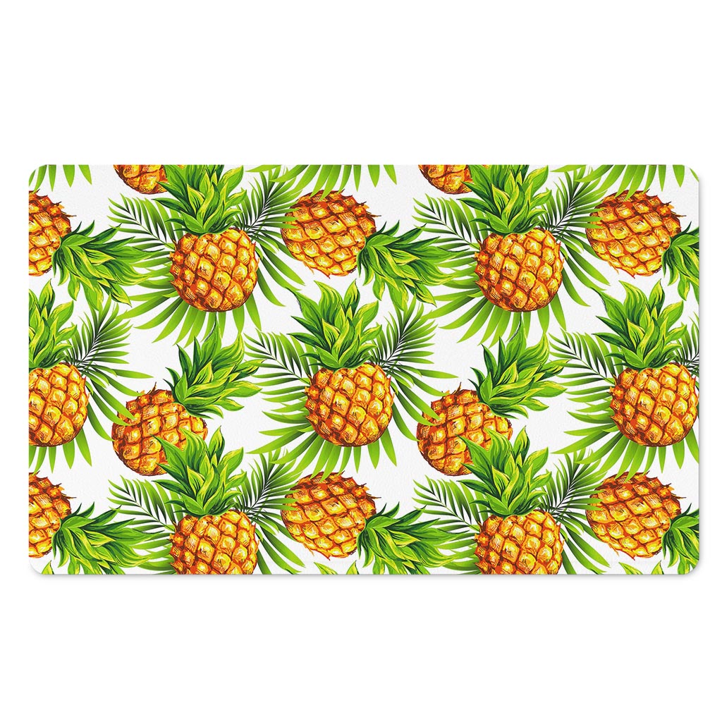 White Tropical Pineapple Pattern Print Polyester Doormat