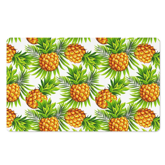 White Tropical Pineapple Pattern Print Polyester Doormat