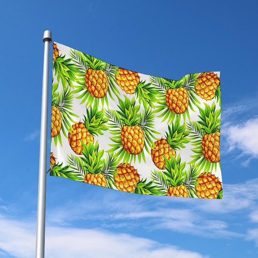 White Tropical Pineapple Pattern Print Polyester Flag