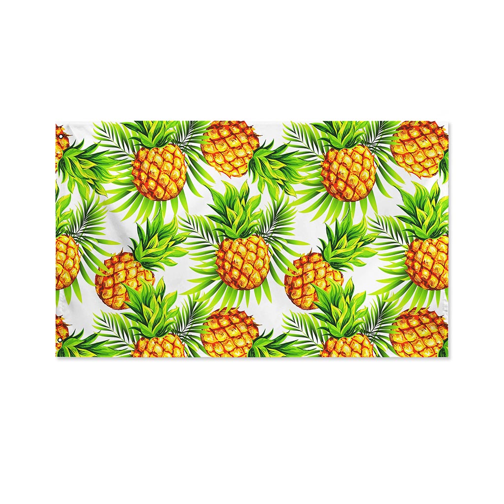 White Tropical Pineapple Pattern Print Polyester Flag