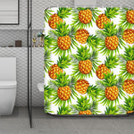 White Tropical Pineapple Pattern Print Polyester Shower Curtain