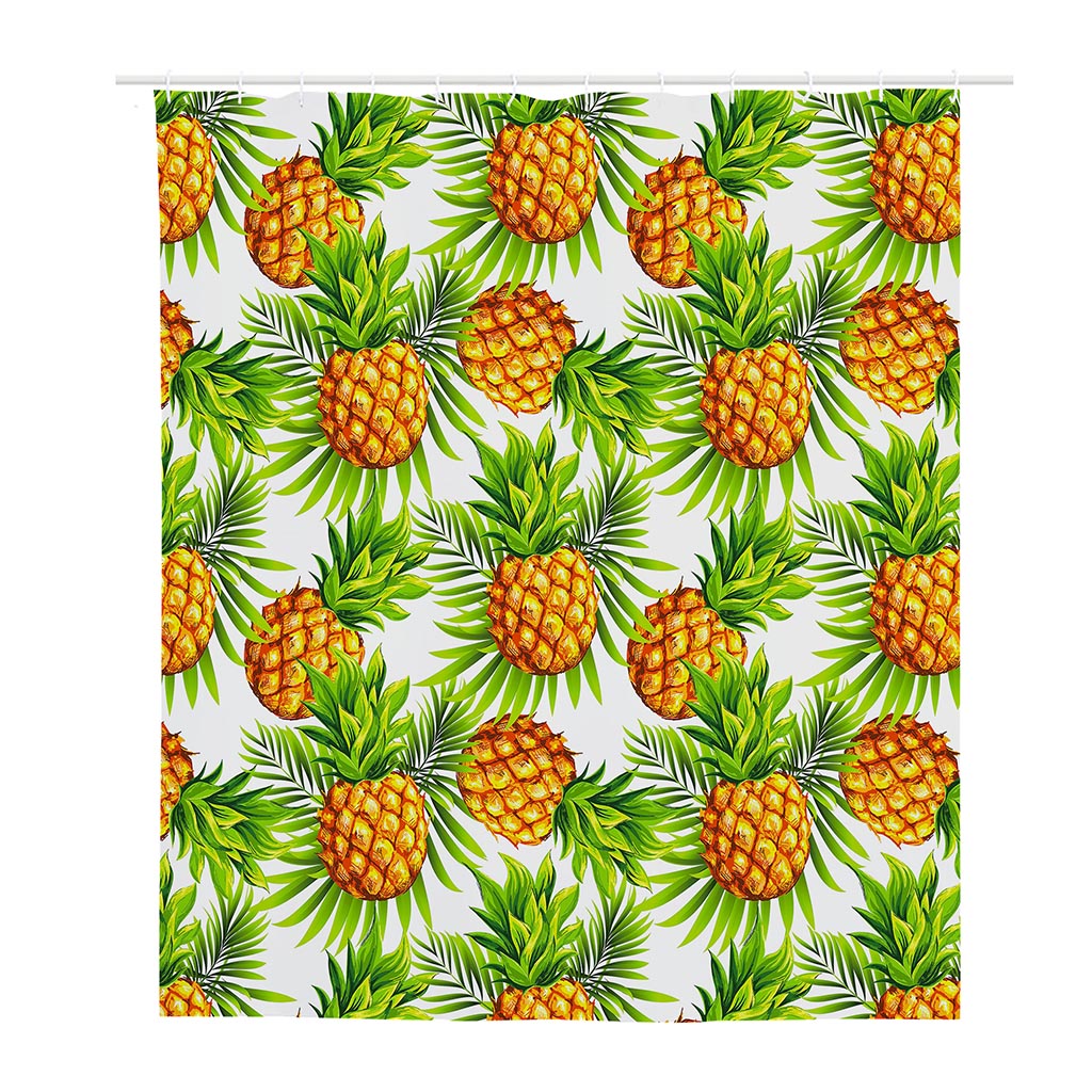 White Tropical Pineapple Pattern Print Polyester Shower Curtain