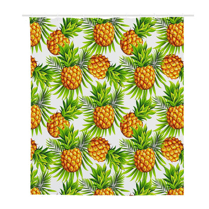 White Tropical Pineapple Pattern Print Polyester Shower Curtain