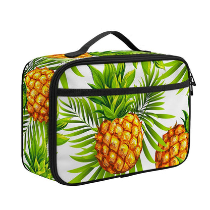White Tropical Pineapple Pattern Print Portable Lunch Bag