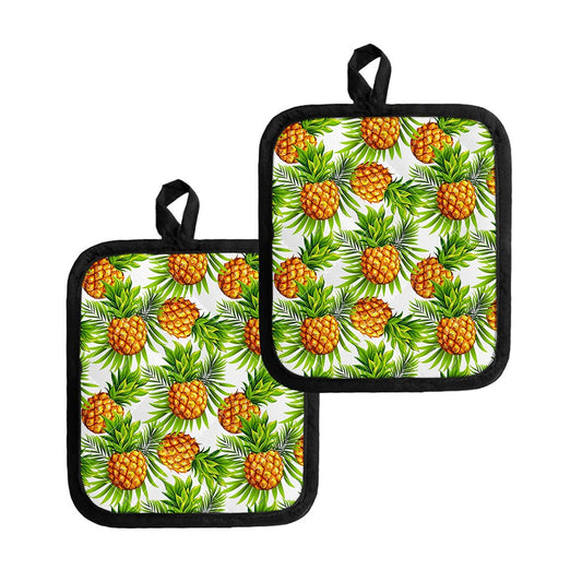 White Tropical Pineapple Pattern Print Pot Holders