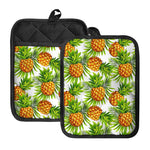 White Tropical Pineapple Pattern Print Pot Holders With Pocket