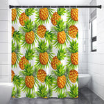 White Tropical Pineapple Pattern Print Premium Shower Curtain