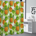 White Tropical Pineapple Pattern Print Premium Shower Curtain