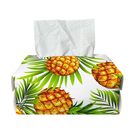 White Tropical Pineapple Pattern Print Rectangle Tissue Box Cover