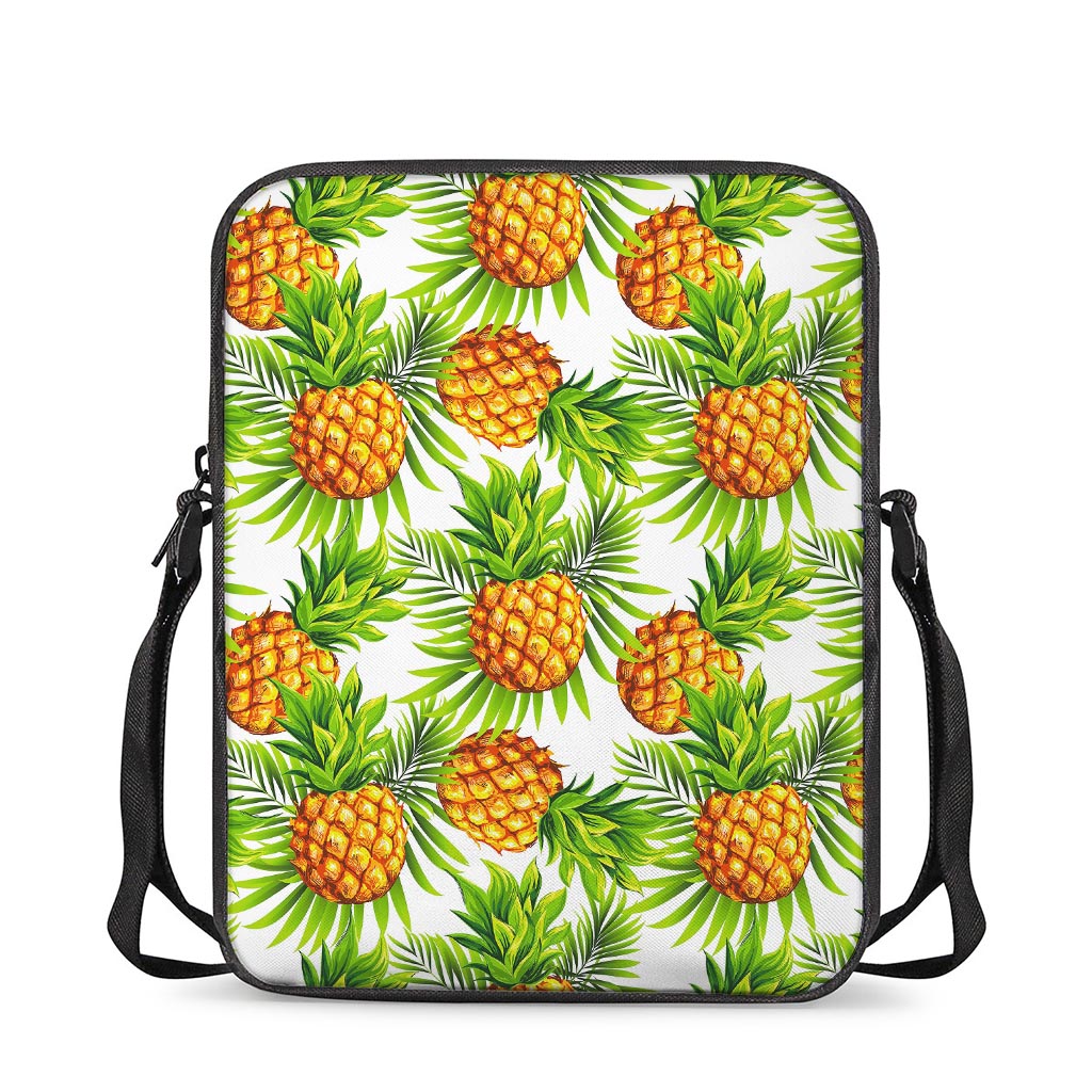 White Tropical Pineapple Pattern Print Rectangular Crossbody Bag