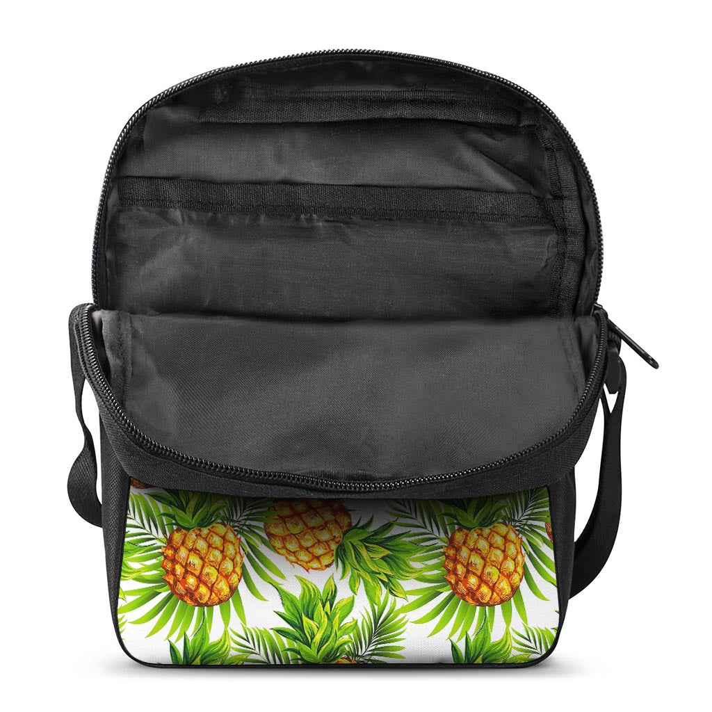 White Tropical Pineapple Pattern Print Rectangular Crossbody Bag