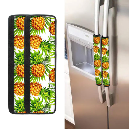 White Tropical Pineapple Pattern Print Refrigerator Handle Covers