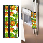 White Tropical Pineapple Pattern Print Refrigerator Handle Covers