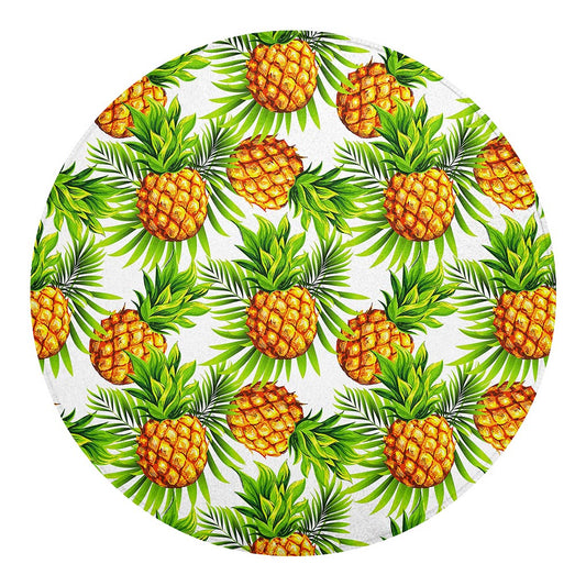 White Tropical Pineapple Pattern Print Round Blanket