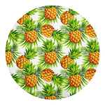 White Tropical Pineapple Pattern Print Round Blanket