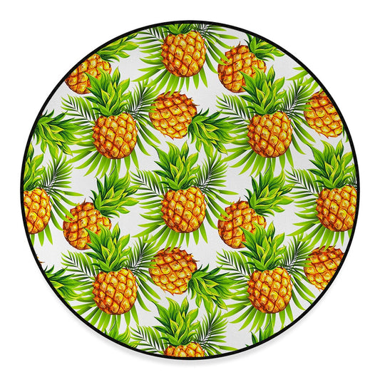 White Tropical Pineapple Pattern Print Round Floor Mat