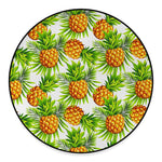 White Tropical Pineapple Pattern Print Round Floor Mat