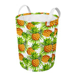White Tropical Pineapple Pattern Print Round Laundry Basket
