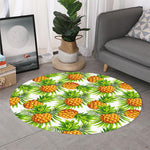 White Tropical Pineapple Pattern Print Round Rug