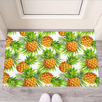 White Tropical Pineapple Pattern Print Rubber Doormat