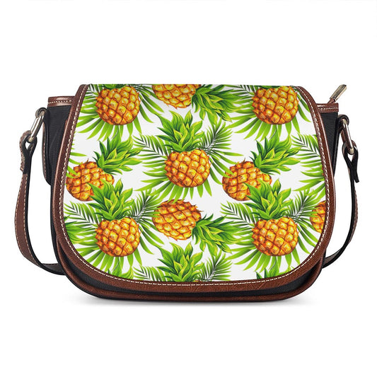 White Tropical Pineapple Pattern Print Saddle Bag