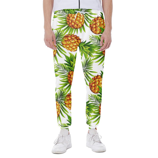 White Tropical Pineapple Pattern Print Scuba Joggers