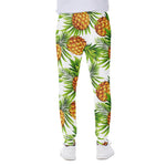 White Tropical Pineapple Pattern Print Scuba Joggers