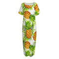 White Tropical Pineapple Pattern Print Short Sleeve Long Nightdress