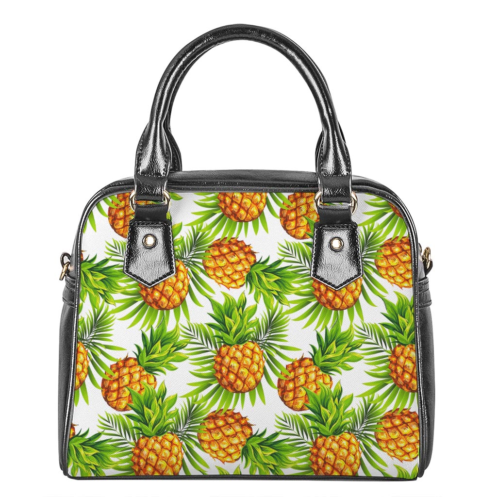 White Tropical Pineapple Pattern Print Shoulder Handbag