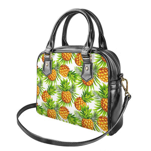 White Tropical Pineapple Pattern Print Shoulder Handbag