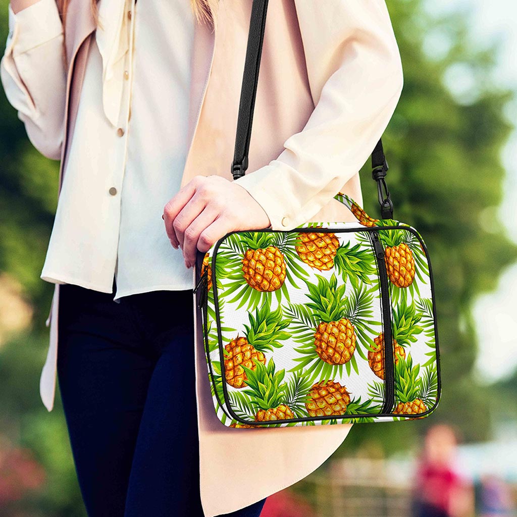 White Tropical Pineapple Pattern Print Shoulder Strap Bible Bag