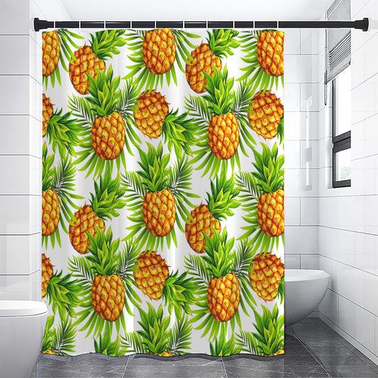 White Tropical Pineapple Pattern Print Shower Curtain