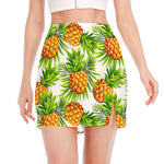 White Tropical Pineapple Pattern Print Side Slit Mini Skirt